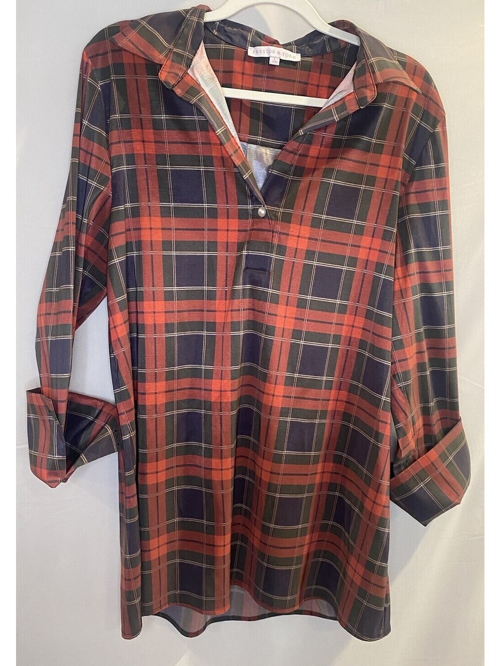 Plaid Tunic High Low Mini Dress Large Top Shimmer Preston & York Party